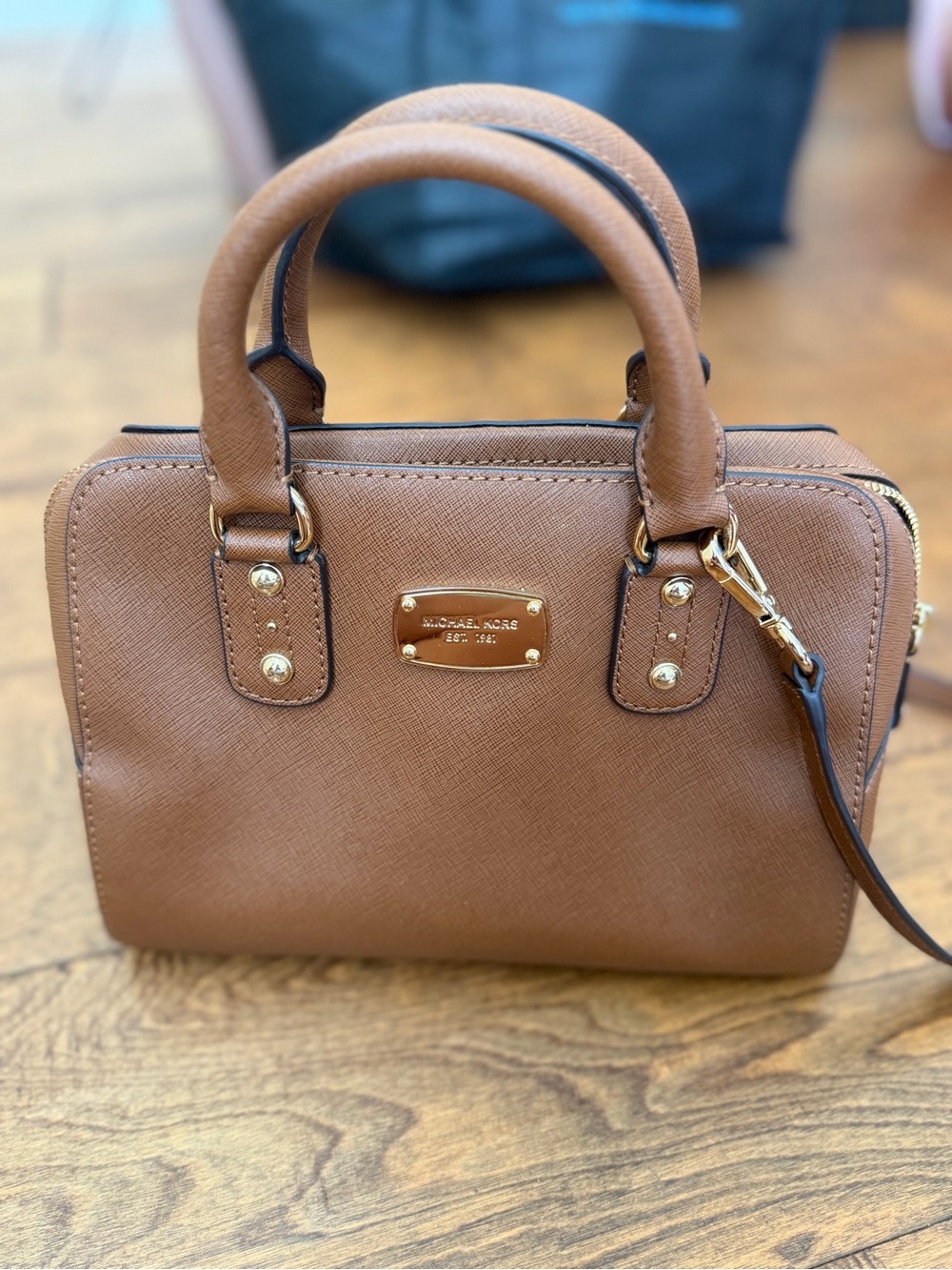 Michael Kors Cognac Saffiano Leather Satchel with Gold Hardware-like New
